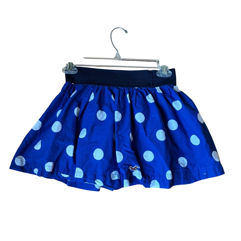 Hollister Y2K Polka Dot Mini Cotton Skirt Womens Size XS Sky Blue w/ white dots